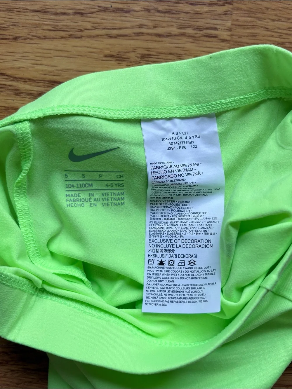Nike Girls Grey Crop Tee Neon Green 'Just Do It’ Bike Shorts Play Set Sz 5 NEW